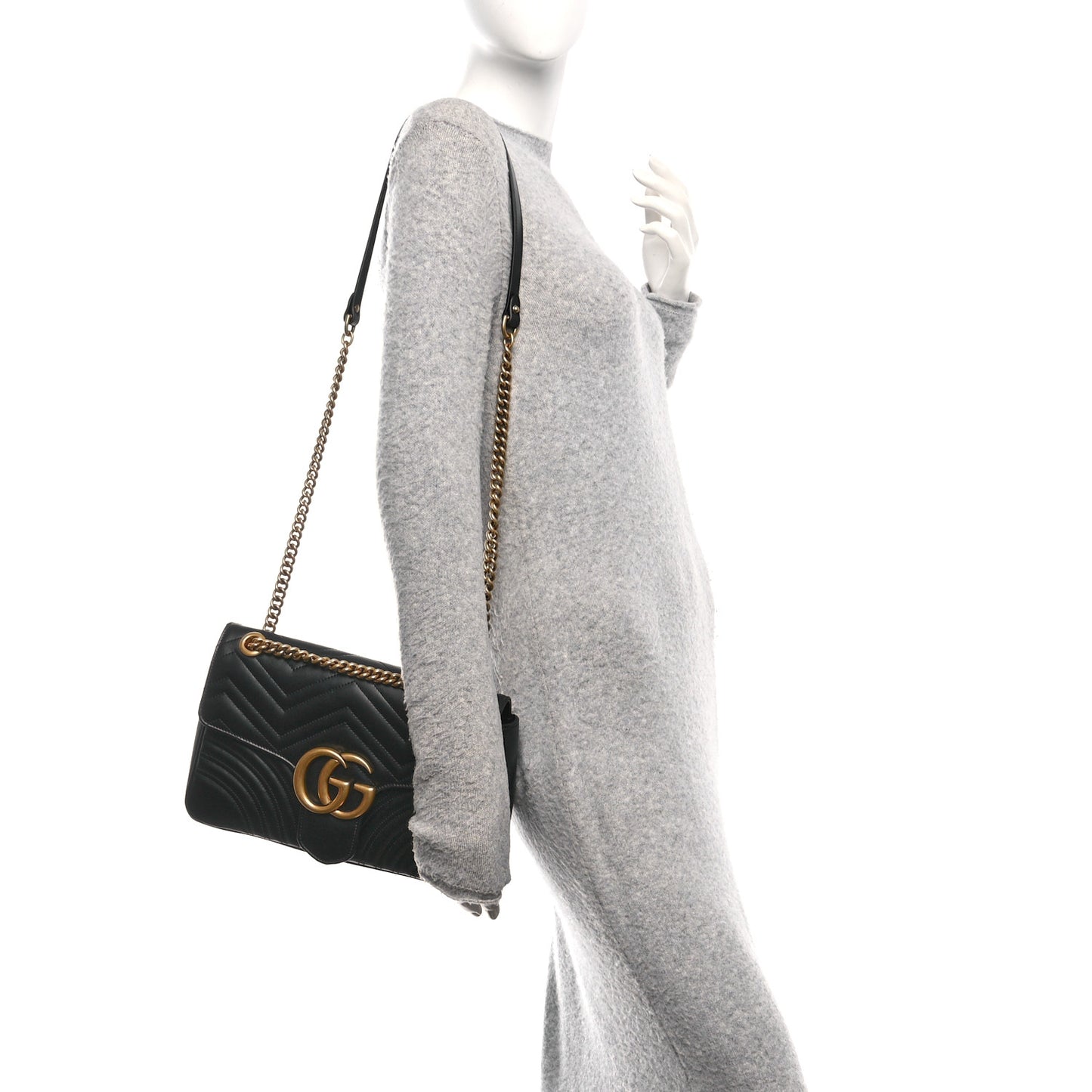 Calfskin Matelasse Medium GG Marmont Shoulder Bag Black