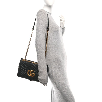 Gucci Calfskin Matelasse Medium GG Marmont Shoulder Bag Black 2 of 11