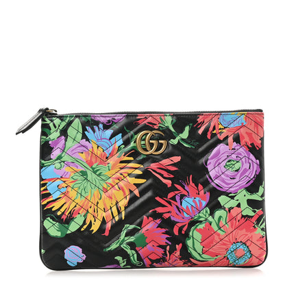 Gucci X KEN SCOTT Calfskin Matelasse Floral Print GG Marmont Zip Pouch Black 1 of 8