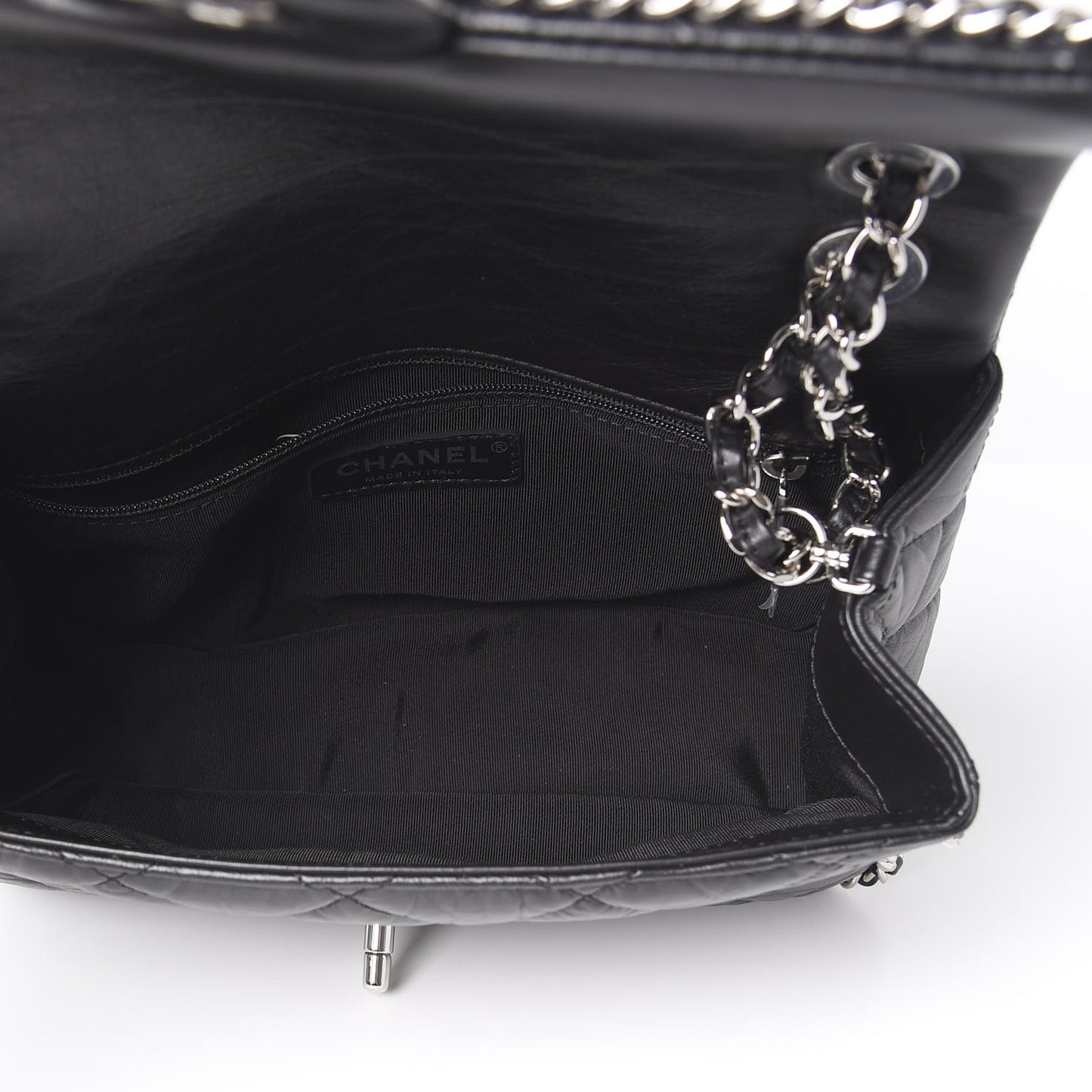 Crumpled Calfskin Medium Chain Flap Black