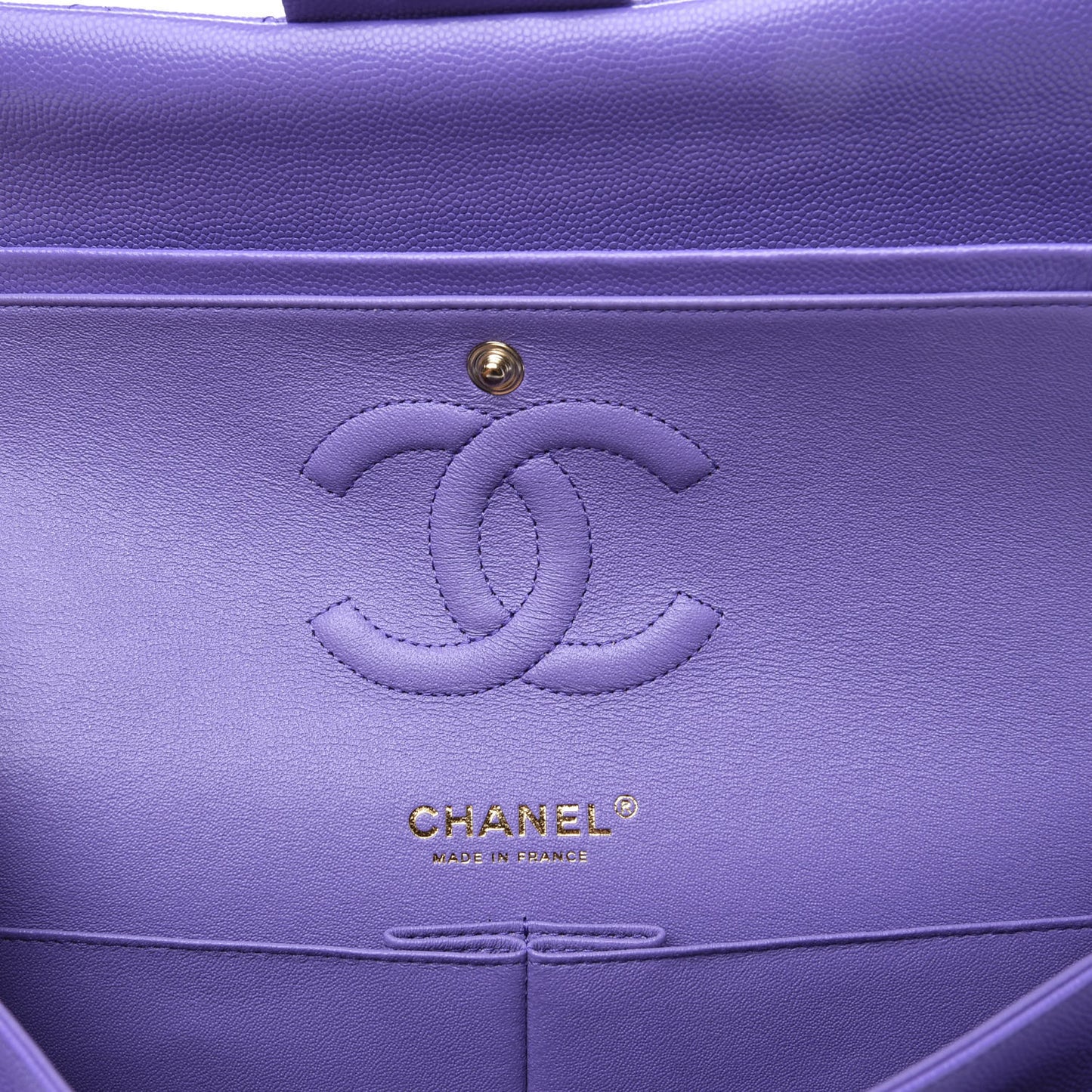 Caviar Quilted Medium Double Flap Purple