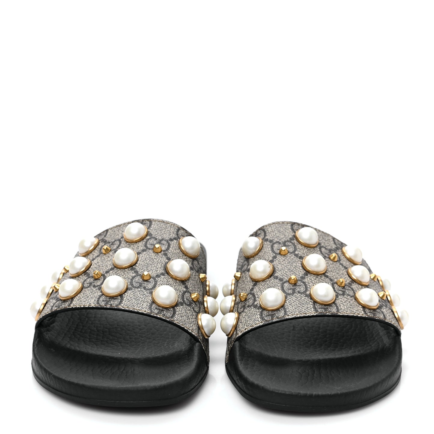 GG Supreme Monogram Pearls Slide Sandals 38 Beige