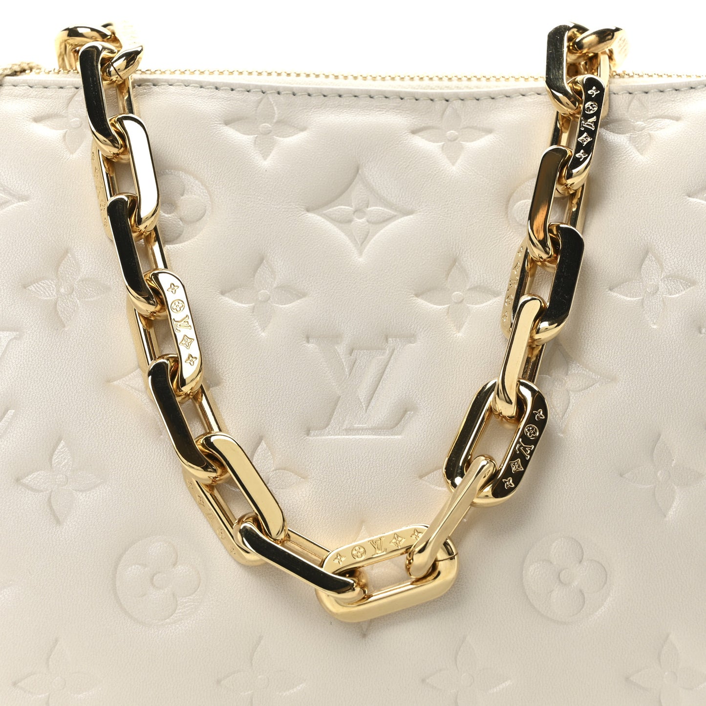 Lambskin Embossed Monogram Coussin PM Beige Cream