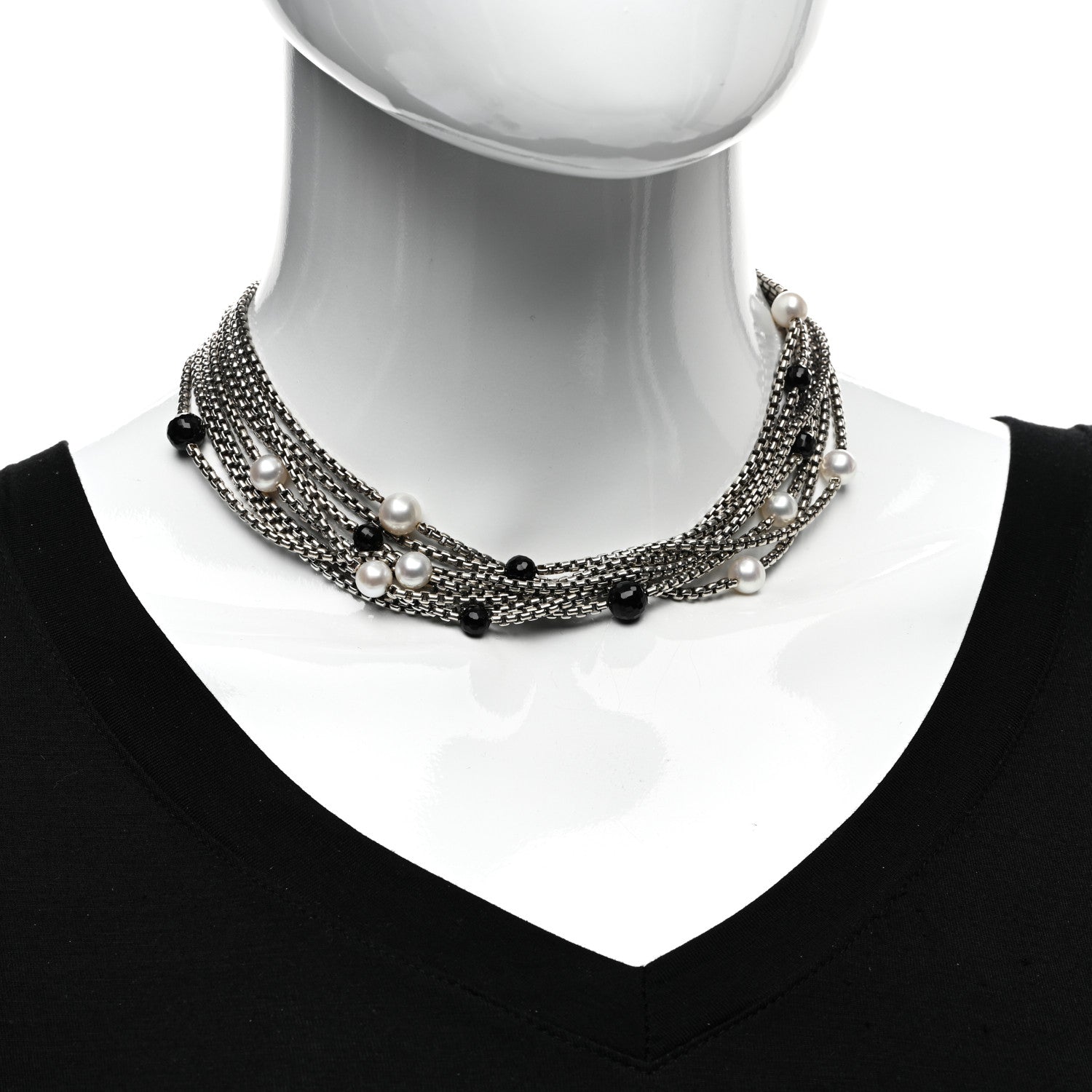 David Yurman Sterling Silver 18K Yellow Gold Pearl Black Onyx Multi Strand Necklace 2 of 4