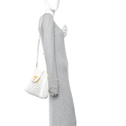 Miu Miu Raffia Crochet Woven Tote Bag White 2 of 10