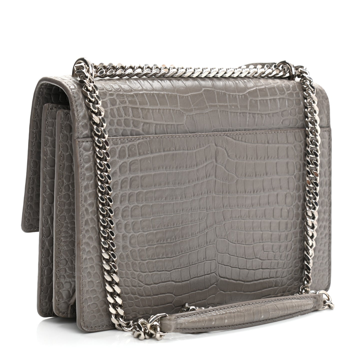 Calfskin Crocodile Embossed Medium Monogram Sunset Fog
