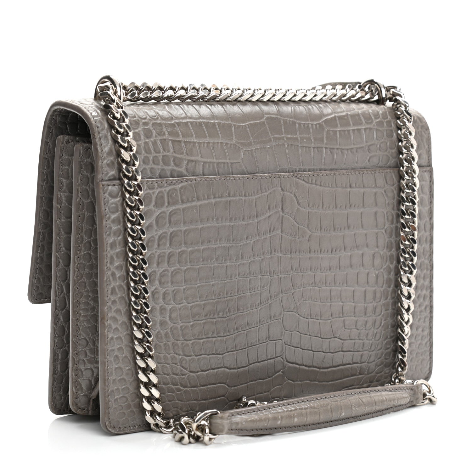 Saint Laurent Calfskin Crocodile Embossed Medium Monogram Sunset Fog 3 of 13