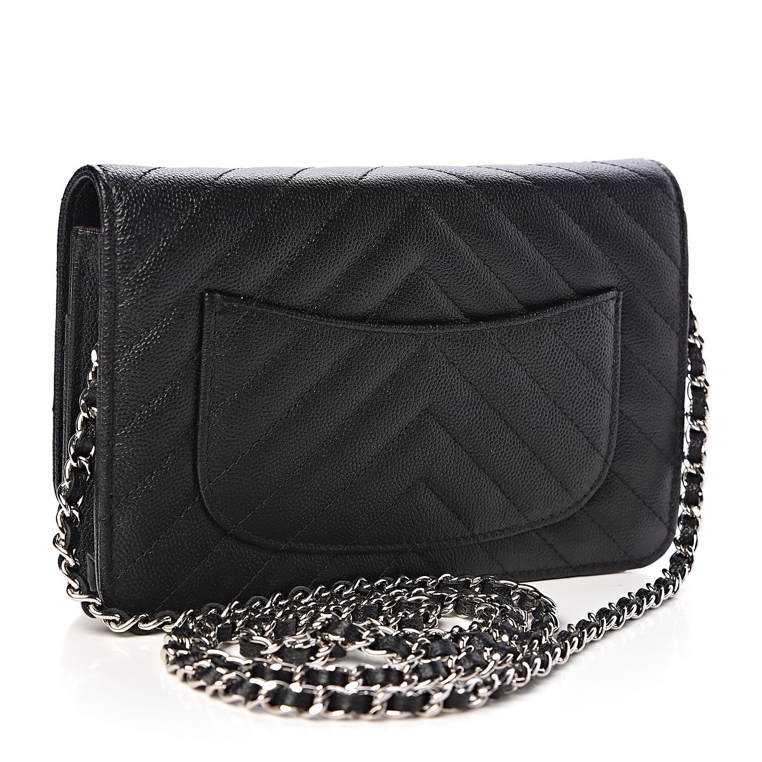 Chanel Caviar Chevron Quilted Wallet On Chain WOC Black 3 of 13