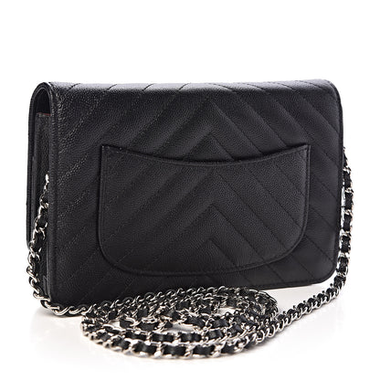 Chanel Caviar Chevron Quilted Wallet On Chain WOC Black 3 of 13
