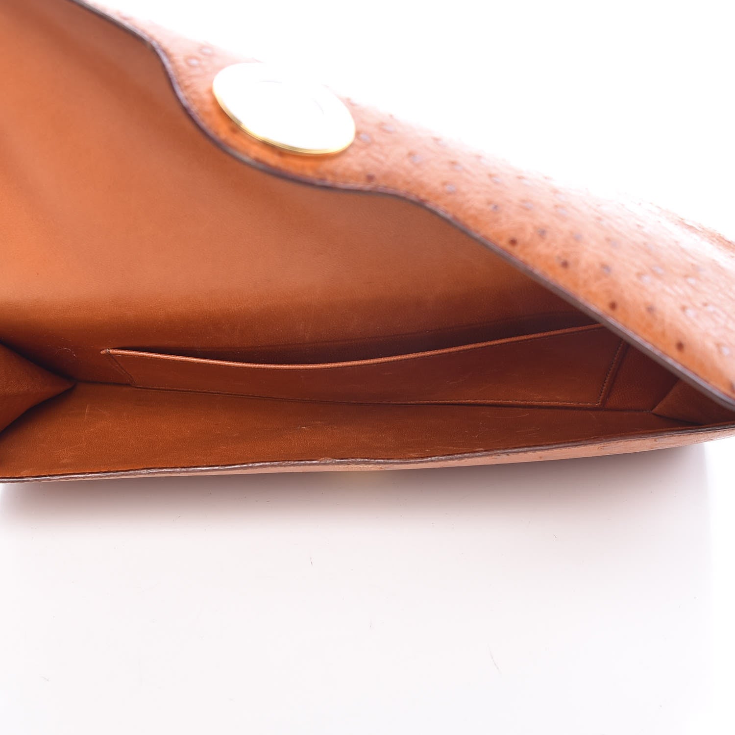 Hermes Ostrich Envelope Clutch Bag Cognac 5 of 10