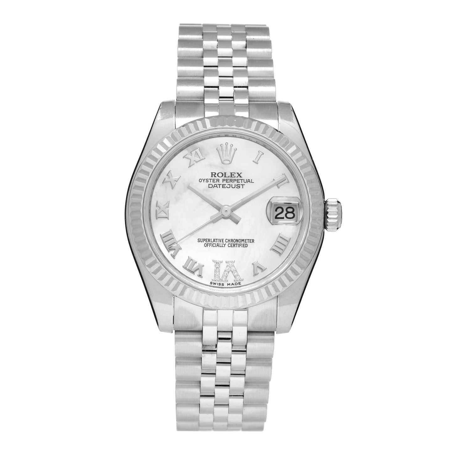 Stainless Steel 18K White Gold Diamond Mother of Pearl 31mm Oyster Perpetual Datejust Watch Roman 178274