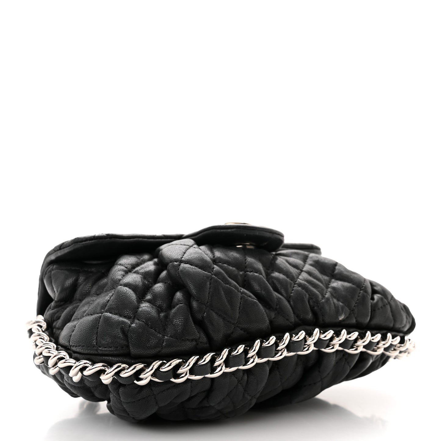 Washed Lambskin Quilted Mini Chain Around Flap Black