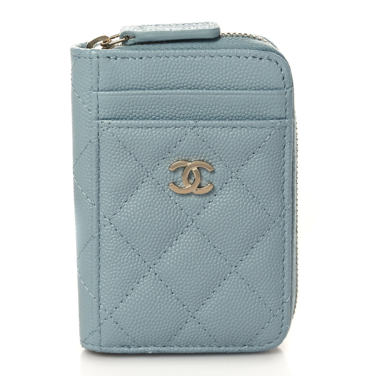 Caviar Quilted Zip Card Holder Light Blue