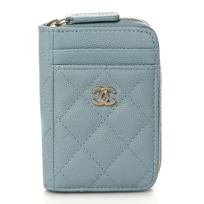Chanel Caviar Quilted Zip Card Holder Light Blue 1 of 8