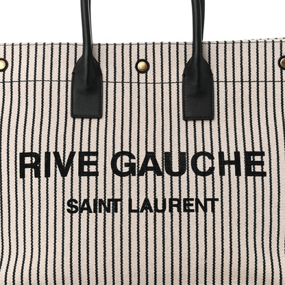 Saint Laurent Embroidered Cotton Linen Rive Gauche Noe Tote Natural Black 8 of 11