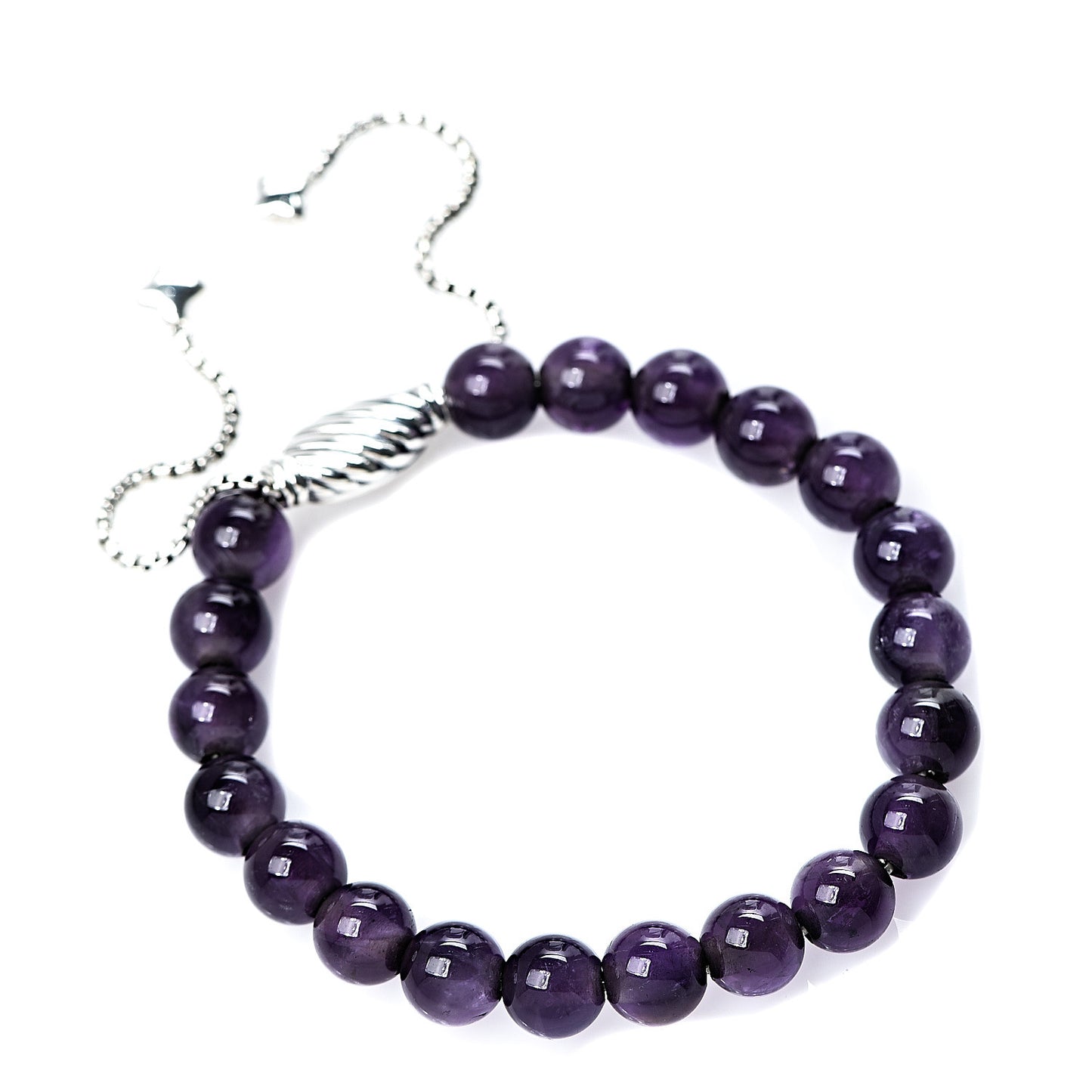 Sterling Silver Amethyst 8mm Spiritual Beads Bracelet