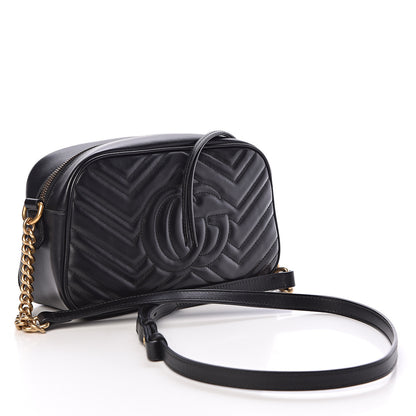 Gucci Calfskin Matelasse Small GG Marmont Chain Shoulder Bag Black 3 of 11