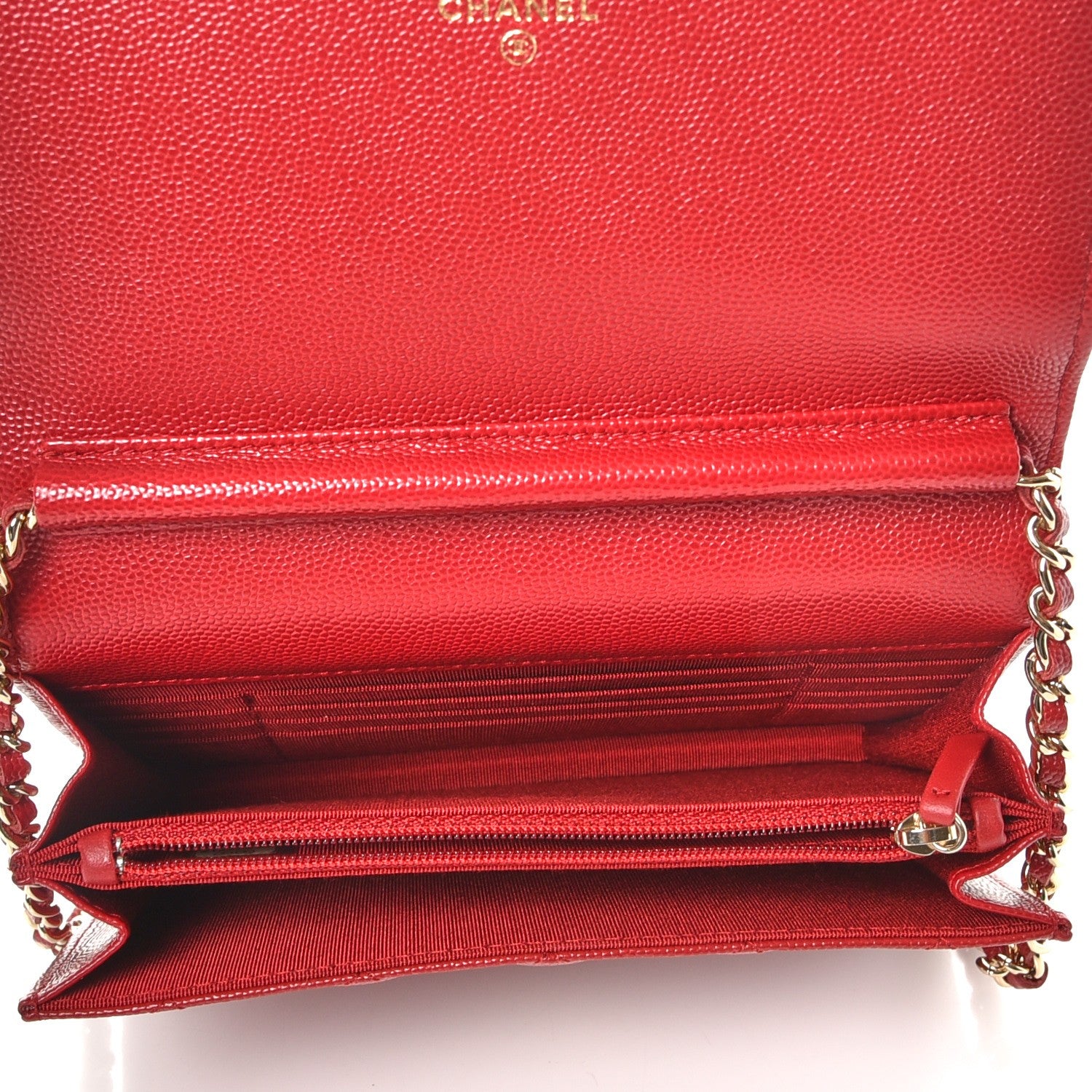 Chanel Caviar Quilted Square Wallet On Chain WOC Dark Red 5 of 8