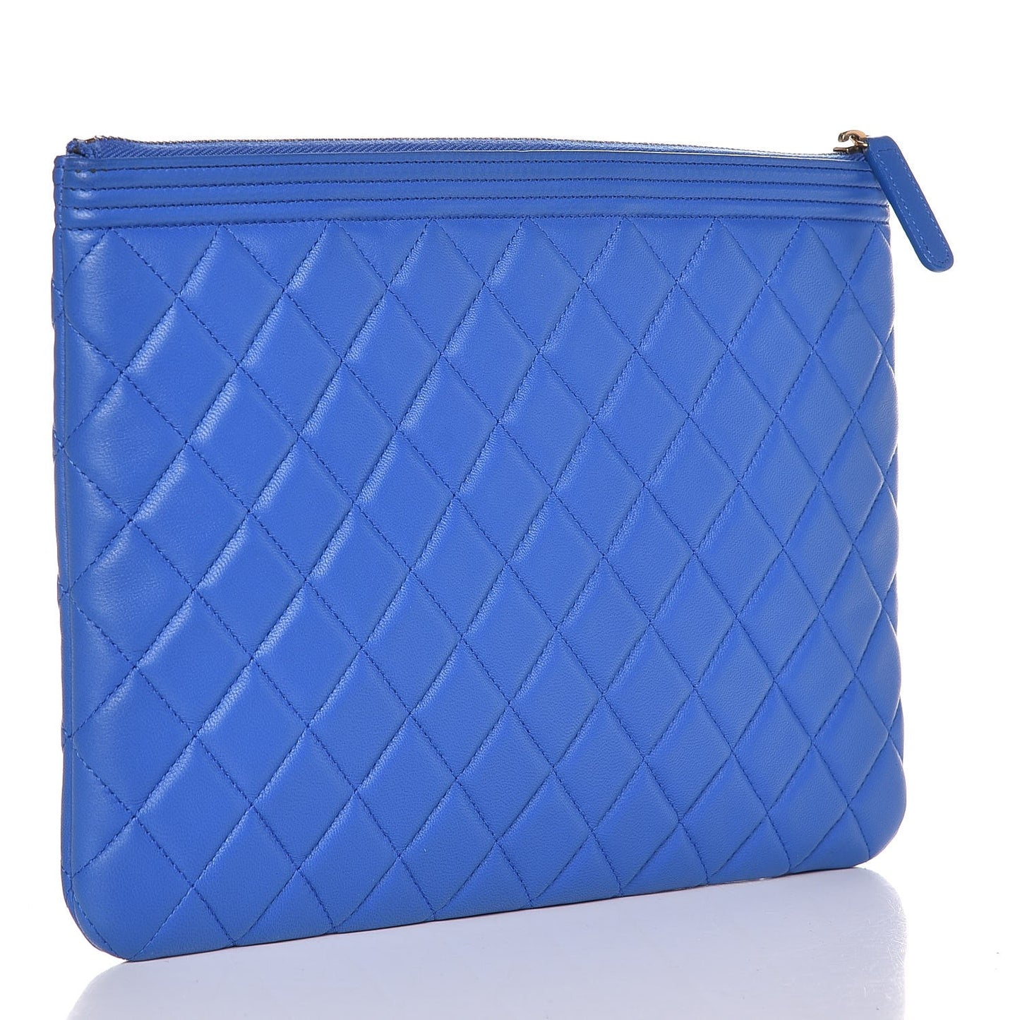 Lambskin Quilted Medium Boy Cosmetic Case Blue