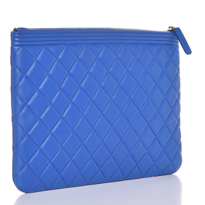 Chanel Lambskin Quilted Medium Boy Cosmetic Case Blue 3 of 7
