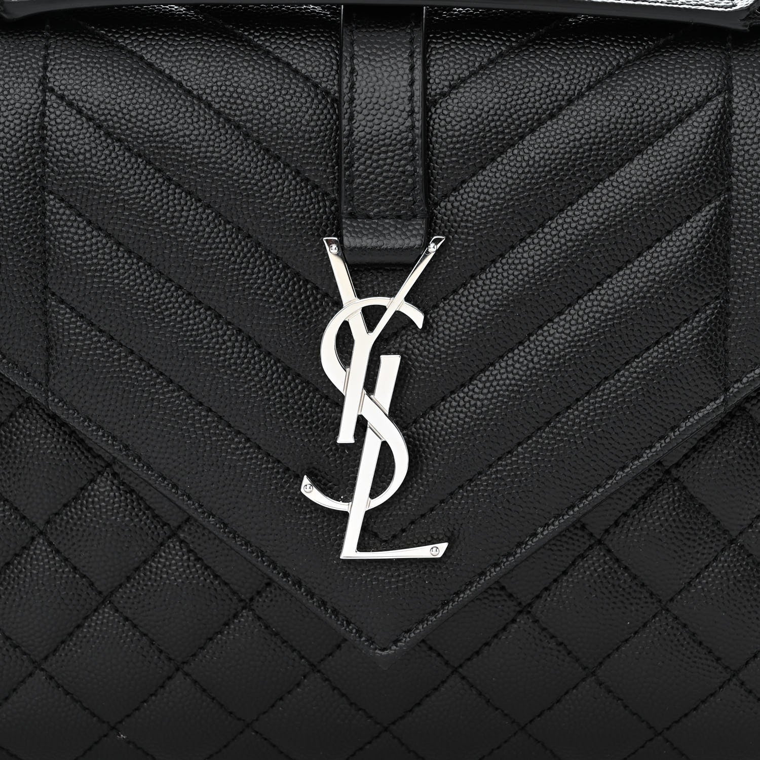 Saint Laurent Grain De Poudre Textured Mixed Matelasse Triquilt Medium Monogram Satchel Black 8 of 11