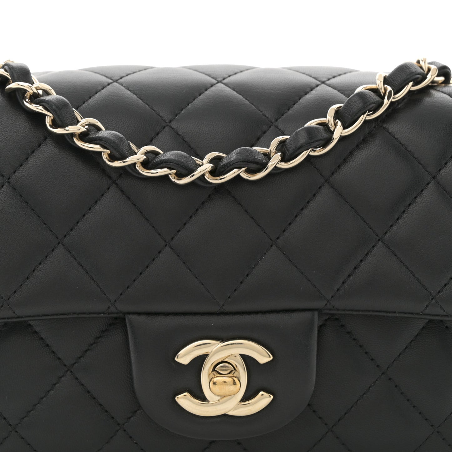 Lambskin Quilted Mini Rectangular Flap Black