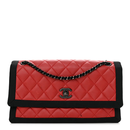 Chanel Lambskin Grosgrain Quilted Flap Red Black 1 of 17