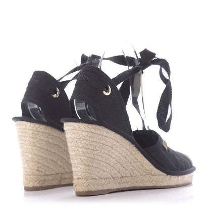 Fendi Canvas FF Embroidered Roma Ankle Wrap Espadrille Wedges 38 Black 4 of 9