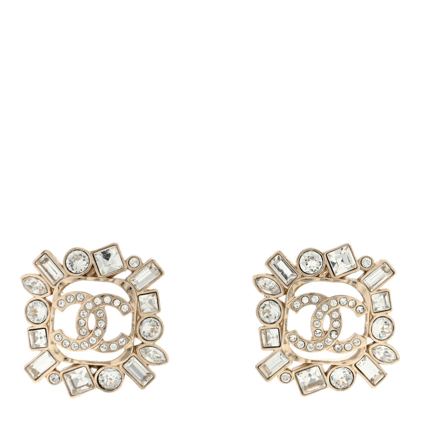 Metal Crystal Baguette High Society CC Earrings Gold