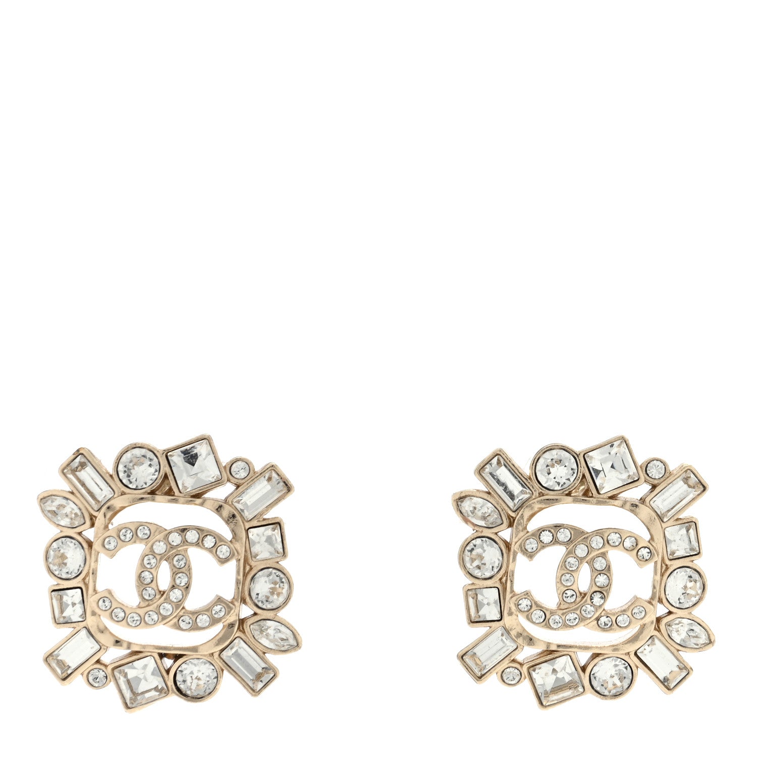 Chanel Metal Crystal Baguette High Society CC Earrings Gold 1 of 4