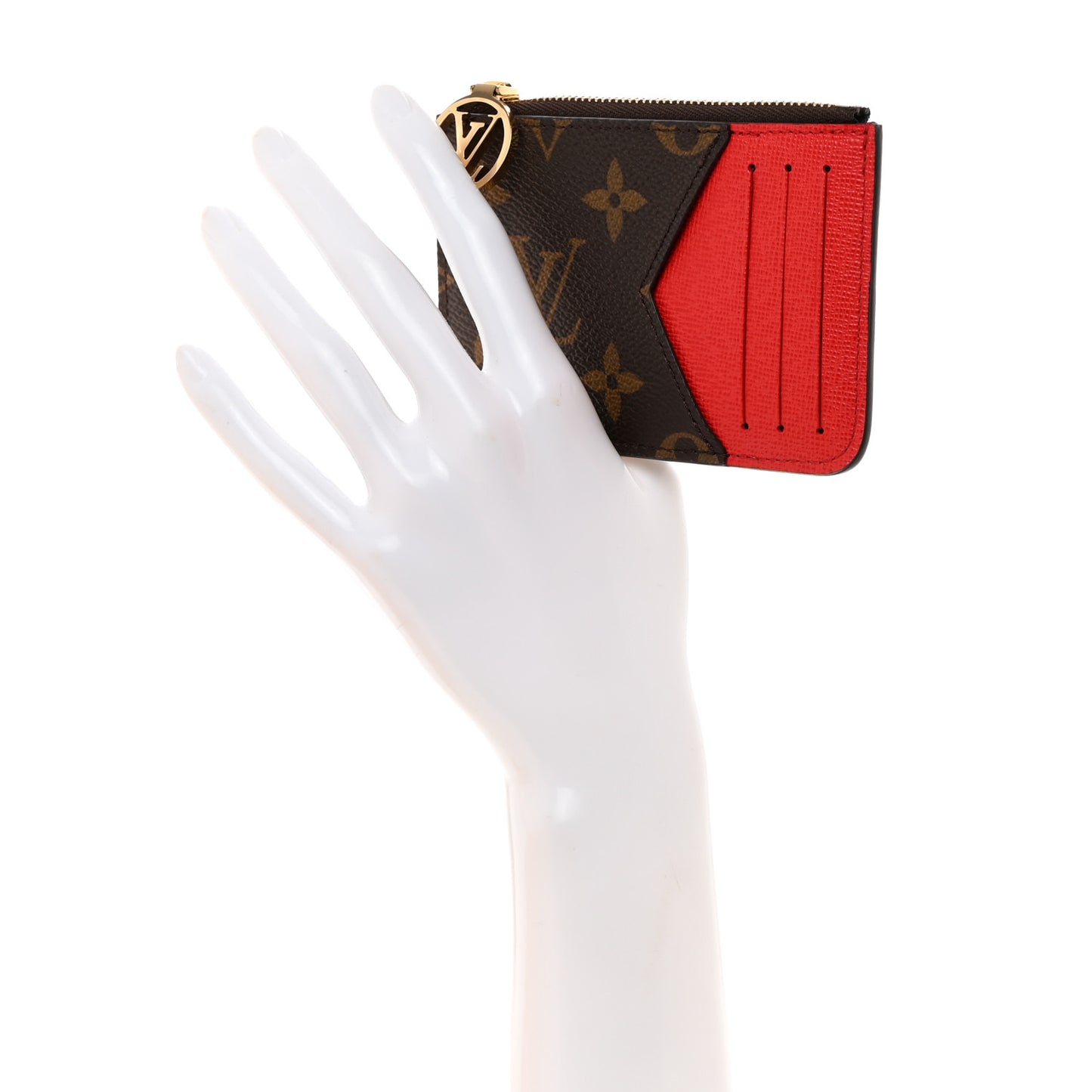 Monogram Zipped Romy Card Holder Red