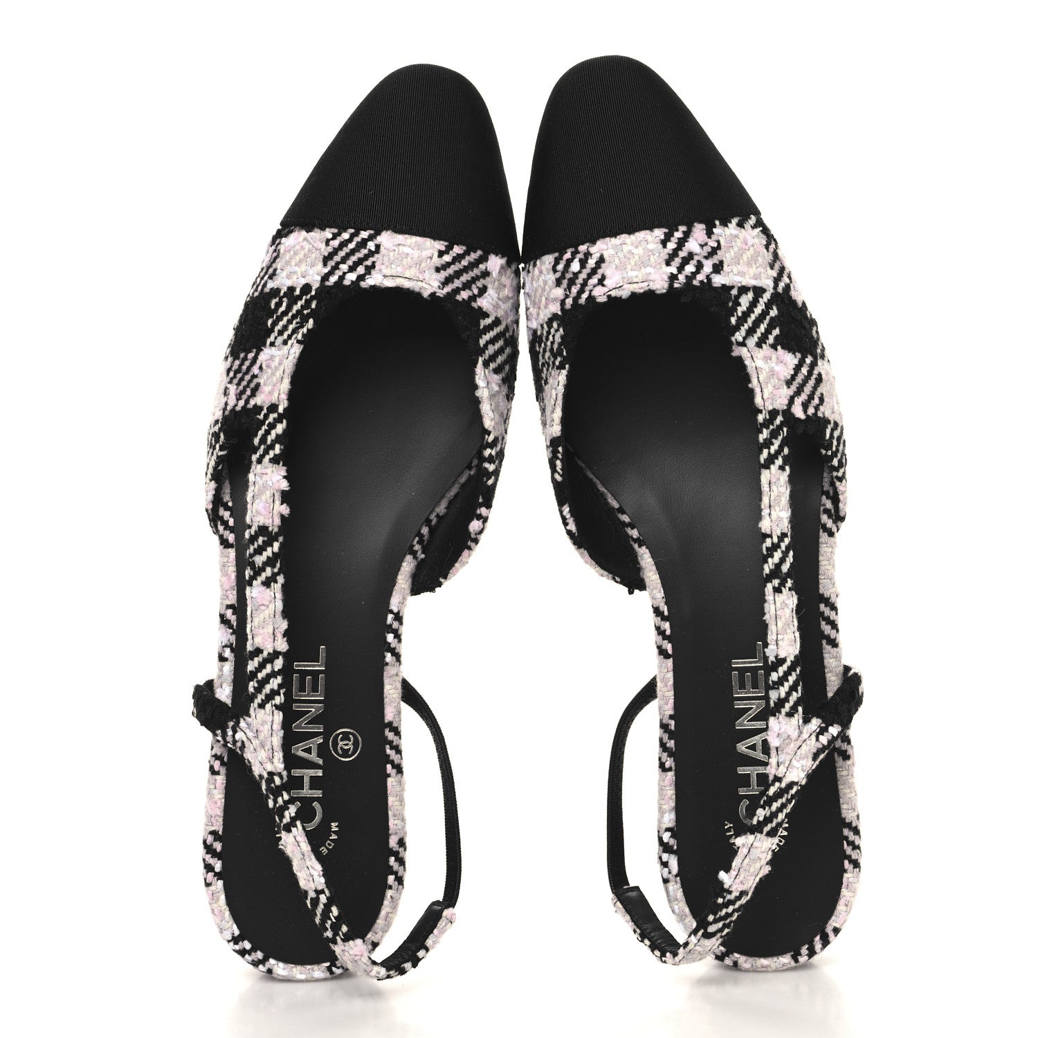 Chanel Tweed Cap Toe CC Slingback Flats 41 Black Pink White 2 of 9