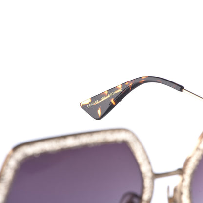 Gucci Glitter Acetate Oversize Square Frame Sunglasses GG0106S Gold 5 of 7