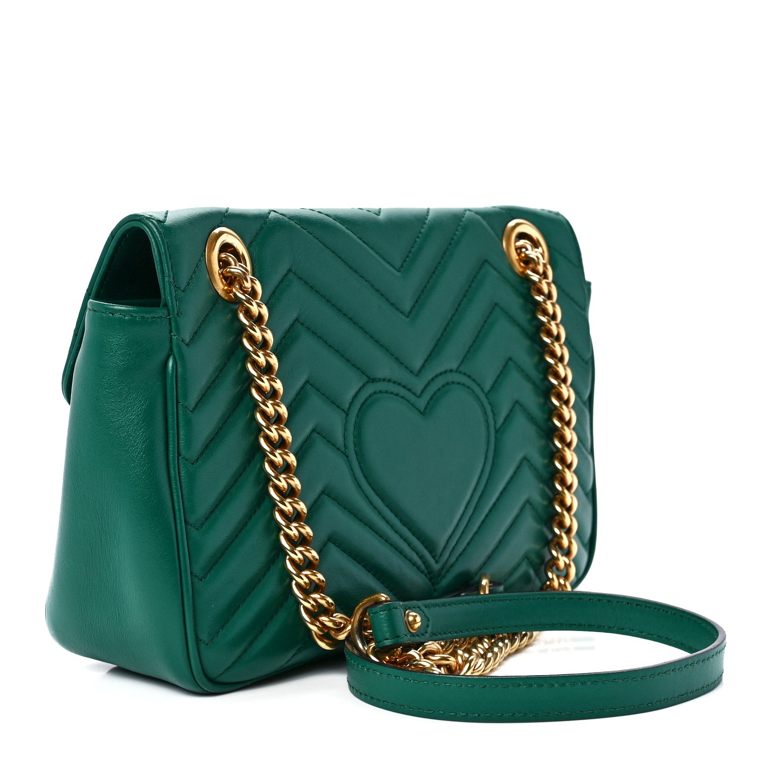 Gucci Calfskin Matelasse Small GG Marmont Shoulder Bag Emerald Green 3 of 15