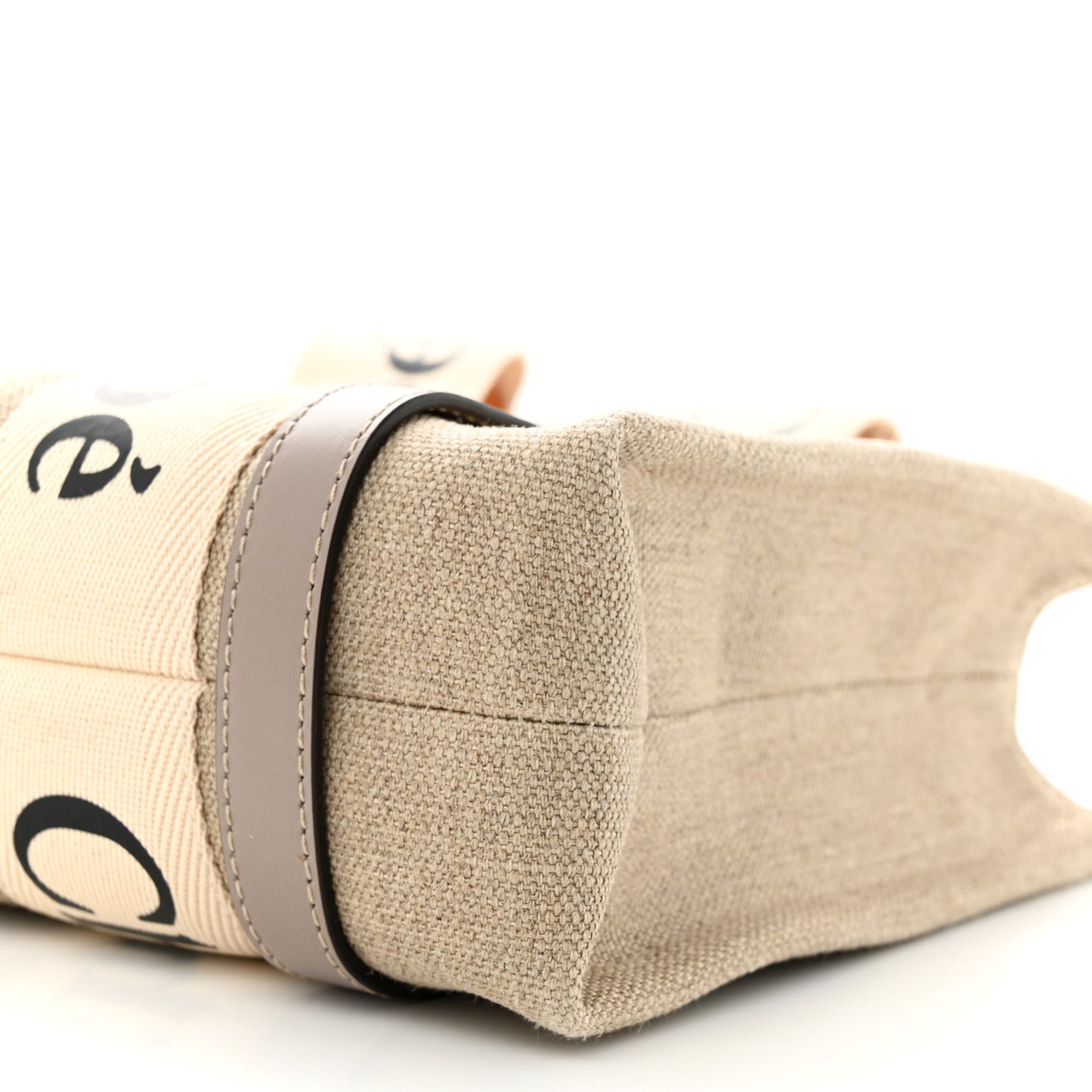Linen Calfskin Small Woody Ribbon Tote With Strap White Grey