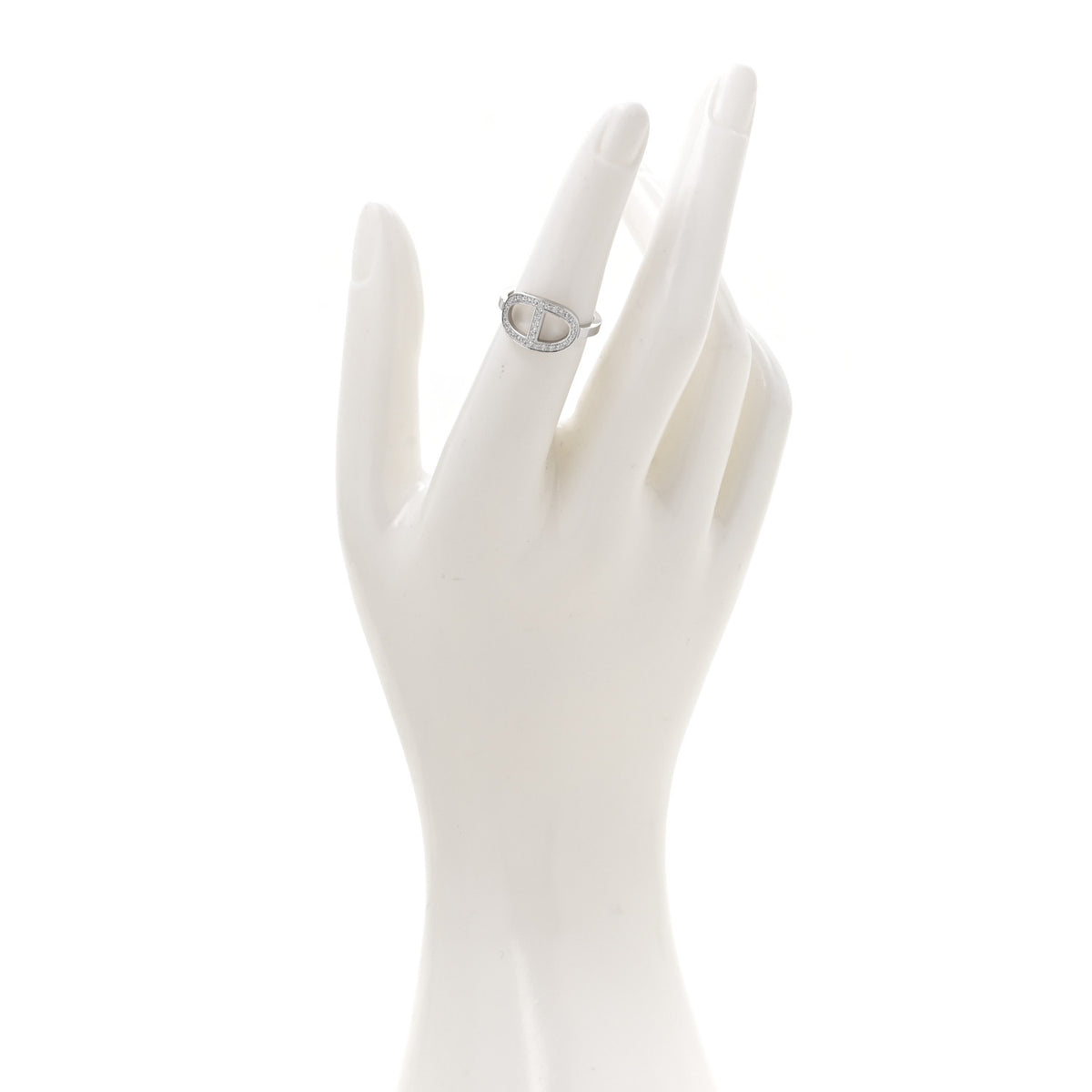 Hermes 18K White Gold Diamond MM Chaine d'Ancre Contour Ring 52 6 2 of 6