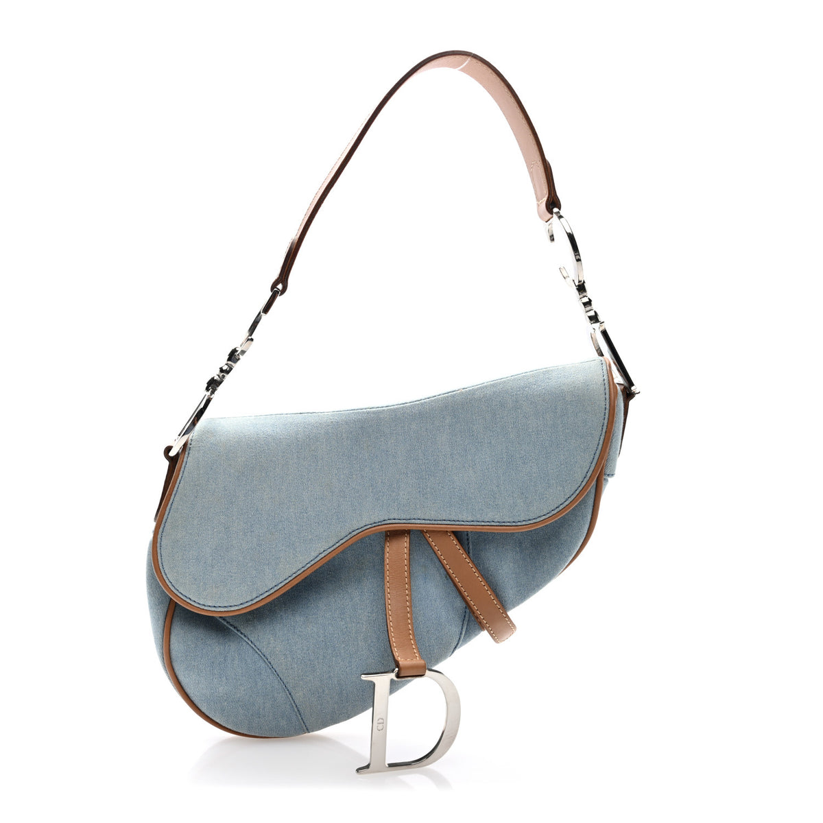 Christian Dior Denim Calfskin Saddle Bag Light Blue 1 of 9