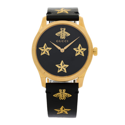 Gucci Stainless Steel Calfskin 38mm G-Timeless Bee Star Quartz Watch Black 1 of 4