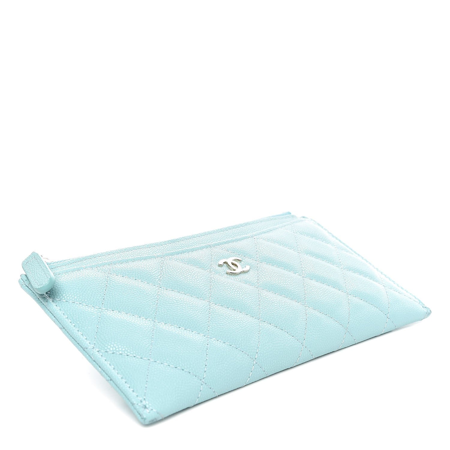 Chanel Caviar Quilted Classic Zip Pouch Light Blue 4 of 8