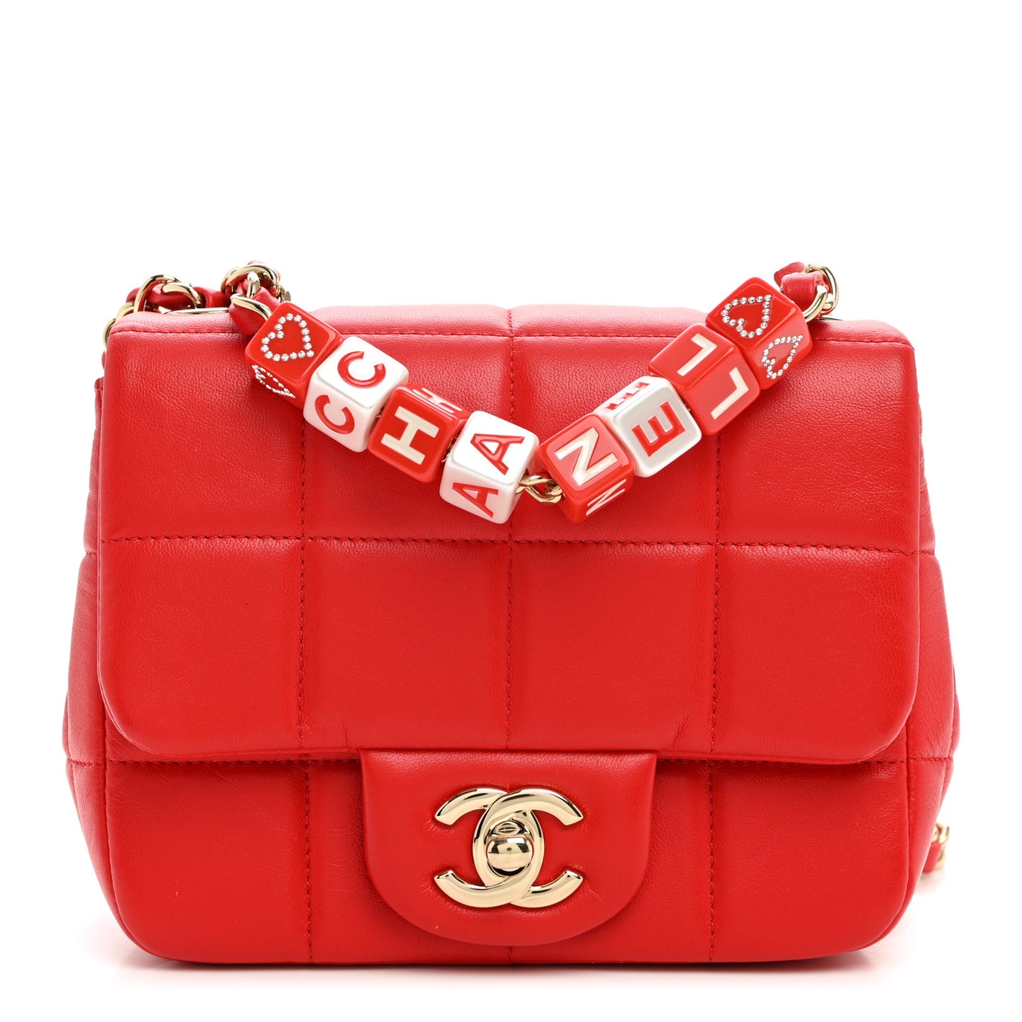Lambskin Resin Crystal Square Quilted Monacoco Mini Flap Red