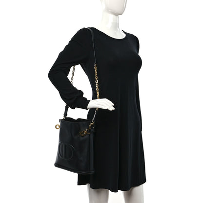 Christian Dior Calfskin CD Embossed Medium C'est Chain Bucket Bag Black 2 of 9