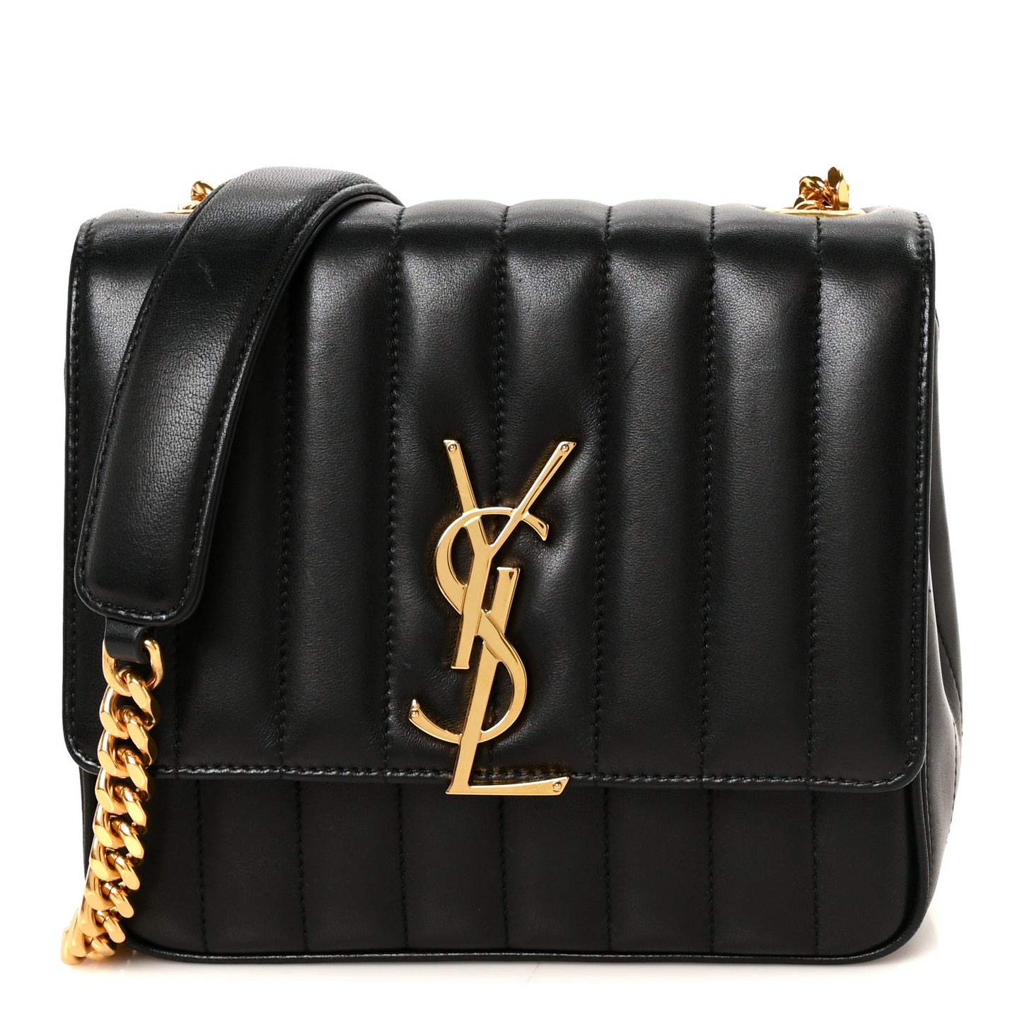 Lambskin Matelasse Monogram Medium Vicky Chain Bag Black