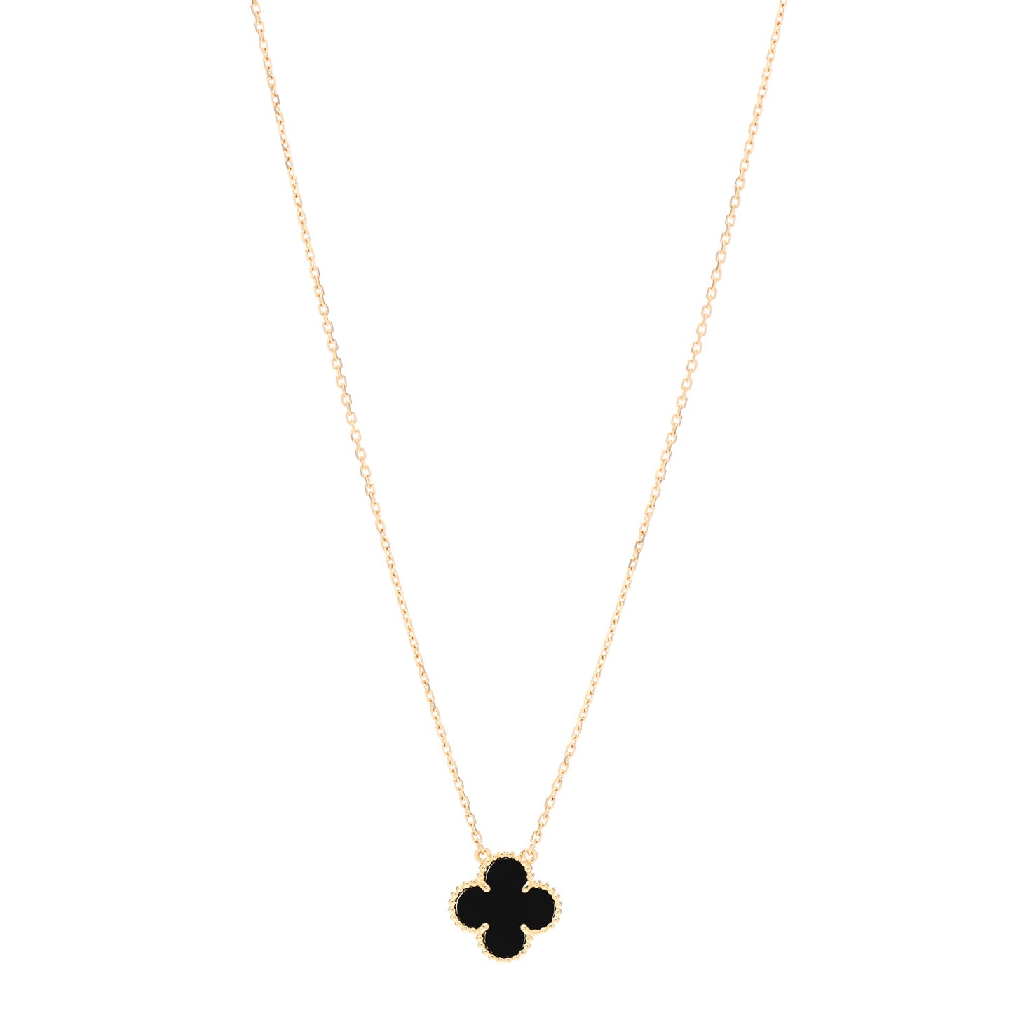 18K Yellow Gold Black Onyx Vintage Alhambra Pendant Necklace