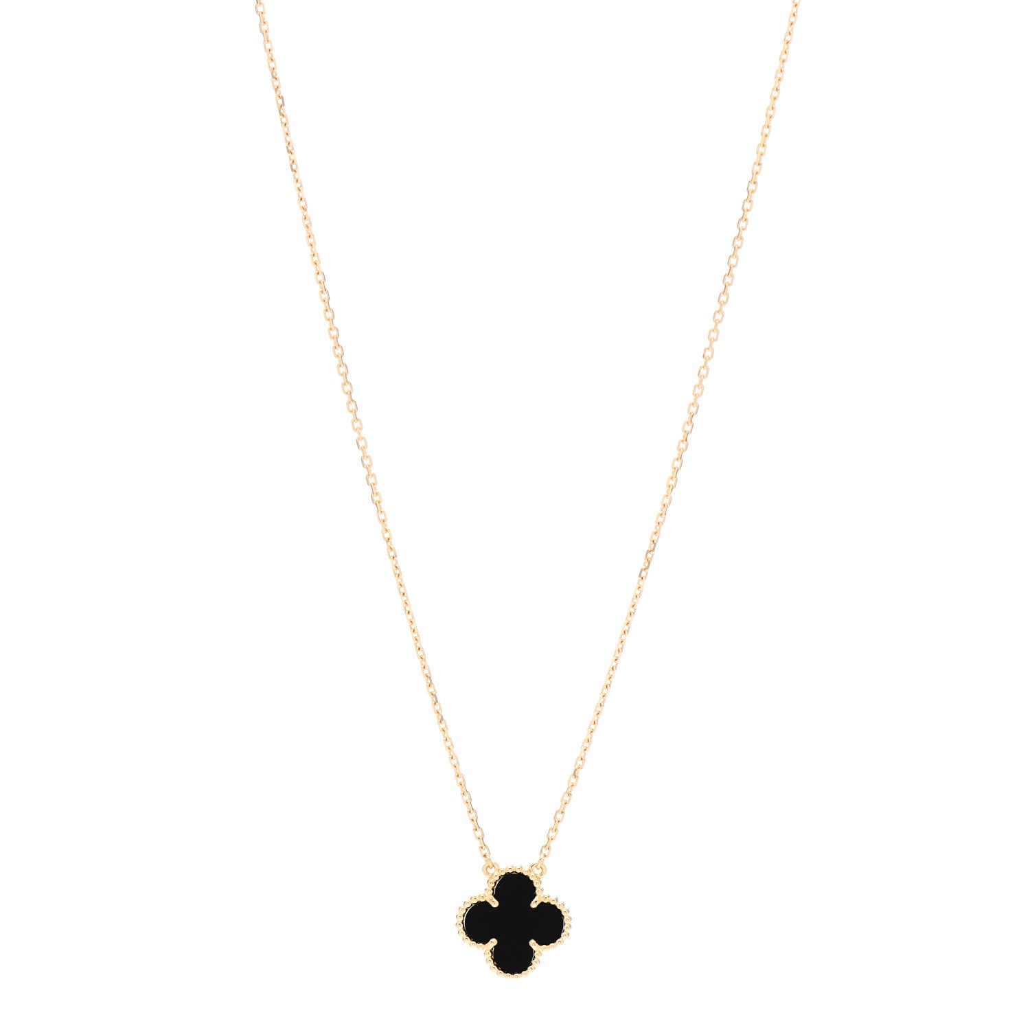Van Cleef & Arpels 18K Yellow Gold Black Onyx Vintage Alhambra Pendant Necklace 1 of 6