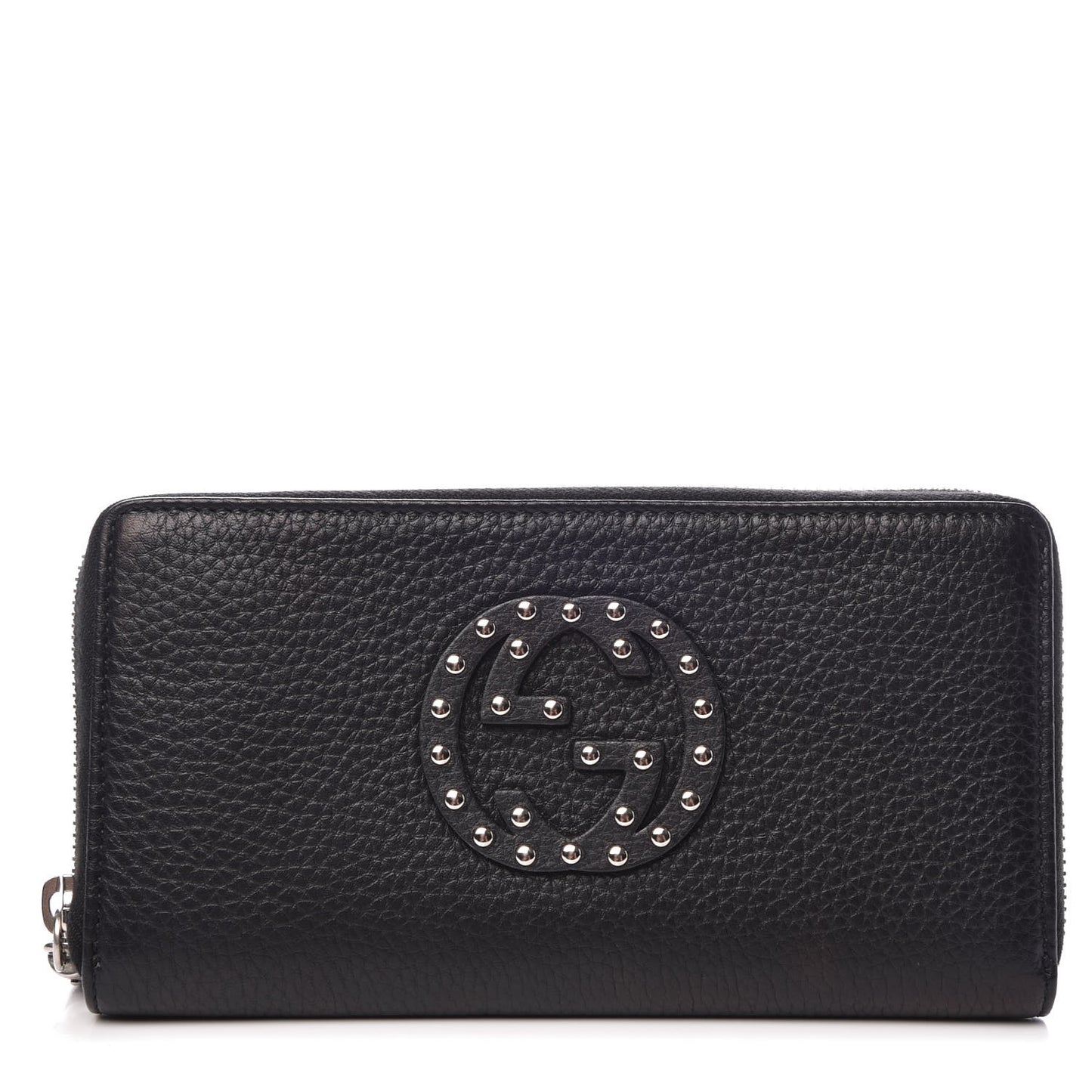 Pebbled Calfskin Studded Soho Zip Around Wallet Black