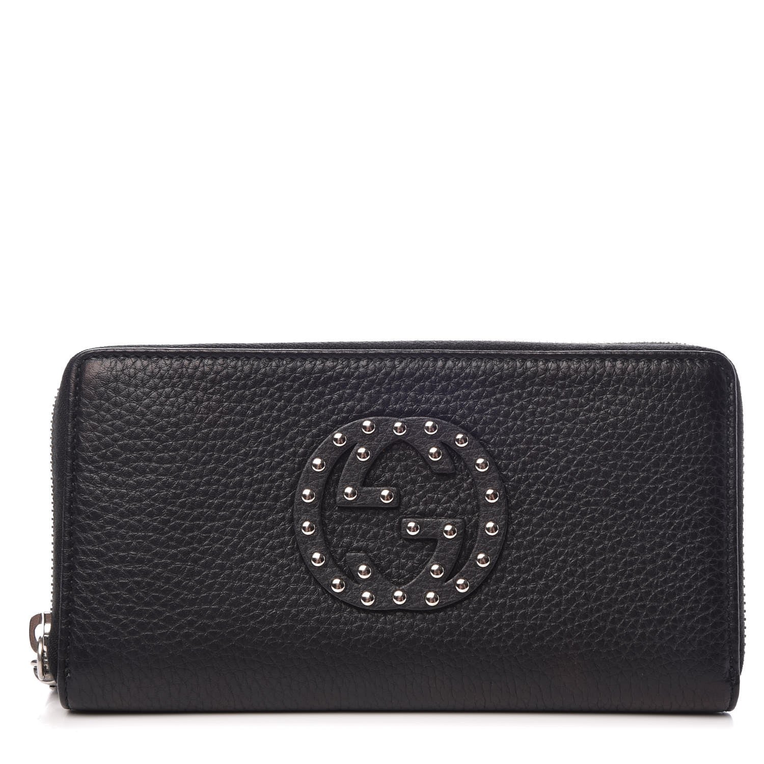 Gucci Pebbled Calfskin Studded Soho Zip Around Wallet Black 1 of 7