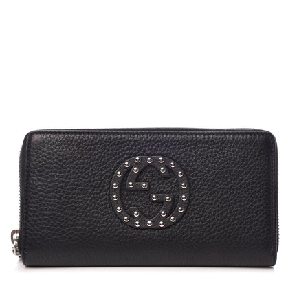 Gucci Pebbled Calfskin Studded Soho Zip Around Wallet Black 1 of 7