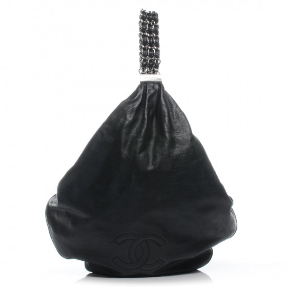 Lambskin Large Rock and Chain Hobo Black