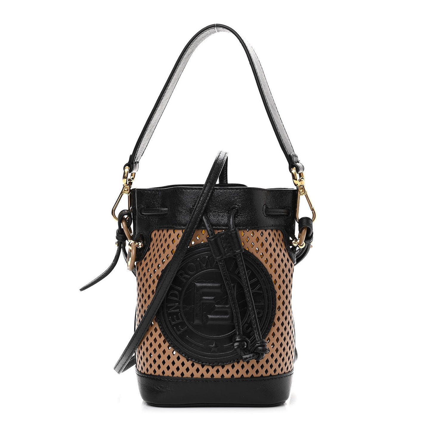 Vitello Liberty Glossy Lambskin F is Fendi Perforated Mini Mon Tresor Bucket Bag Sand Mimosa Black