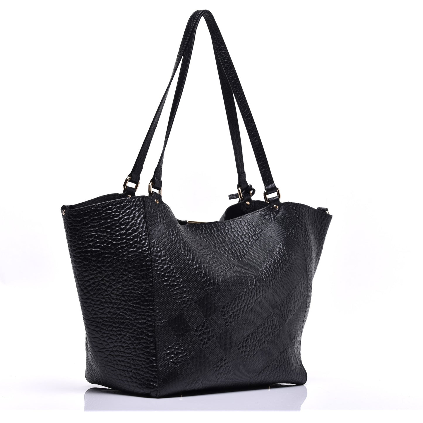 Signature Grain Calfskin Check Embossed Small Canterbury Tote Black